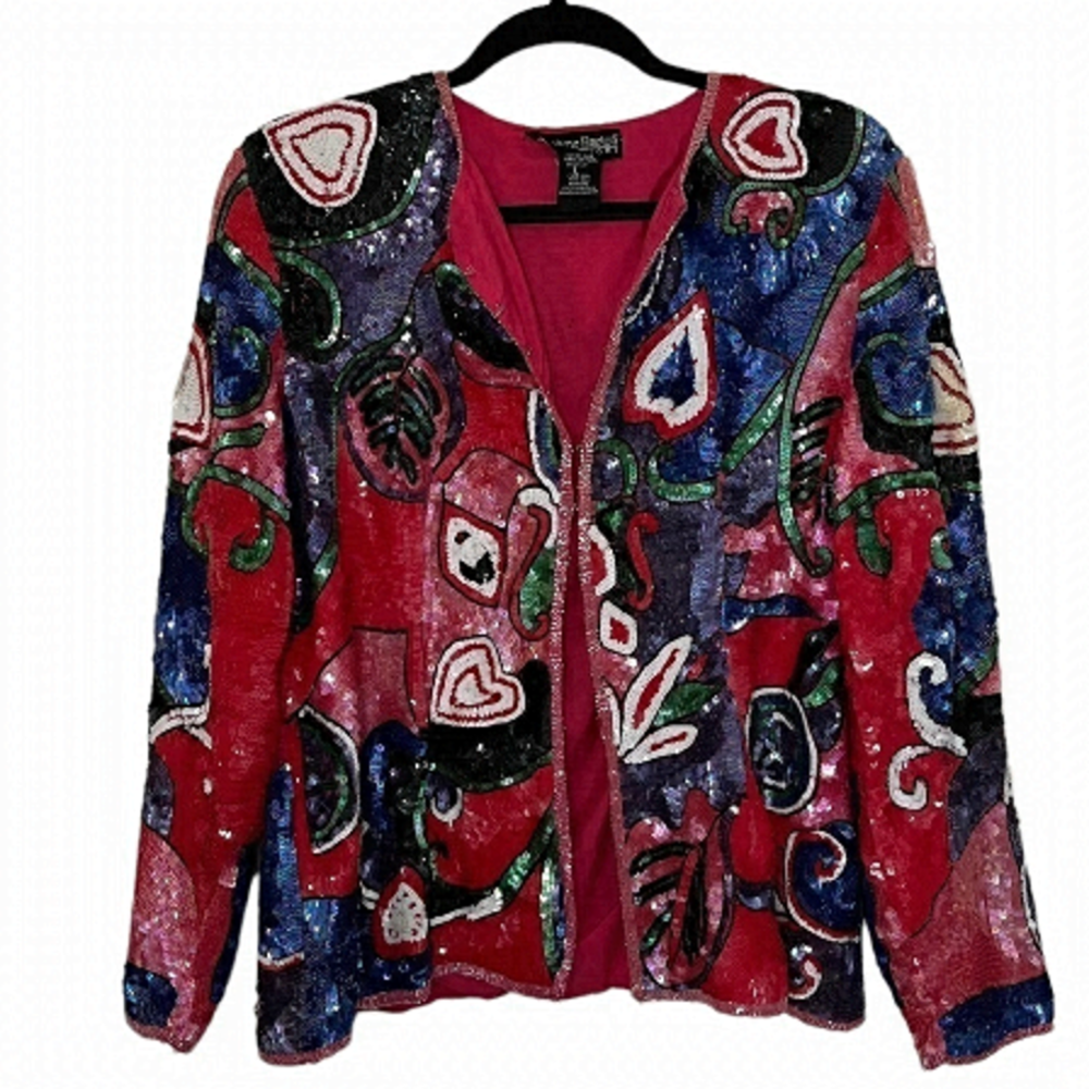 Vintage 100% silk heart abstract sequin jacket